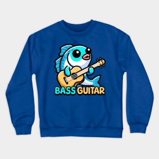 Bass Guitar! Cute Musical Fish Pun Cartoon Crewneck Sweatshirt